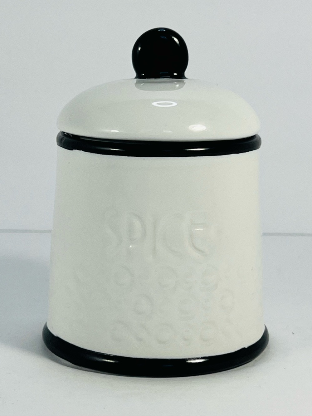 Anthropologie "Striped Spice Jar" by Biscuit, Black, White Stoneware, 4.5" T